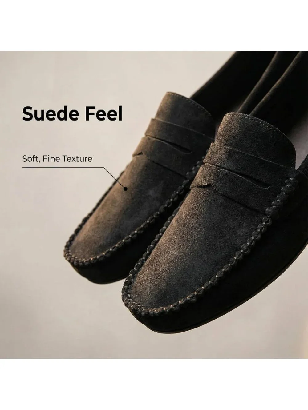 Men's Black Suede Penny Loafers Slip-On Driving Moccasins Casual Flat Shoes